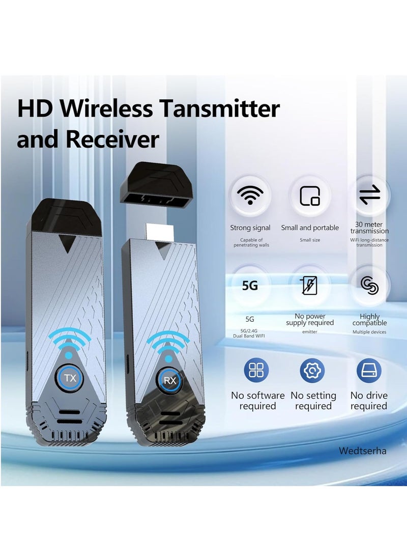 Generic - Wireless hdmi Transmitter and Receiver Mini Projector with WiFi and Bluetooth 5G pentrating Walls 10seconds Transmission Distance 30M Video/Audio for Laptop/PC to Monitor/Projector/TV - Image 1