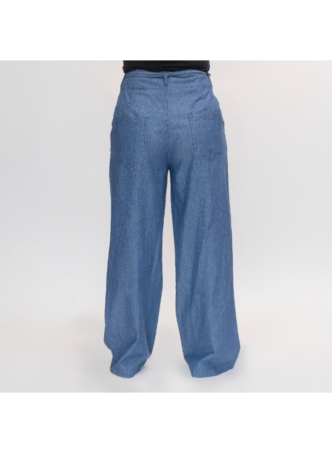 LINELLE بنطلون جينز قطن خفيف الوزن فضفاض للنساء - أزرق داكن، LLJ33230-DK - Image 3