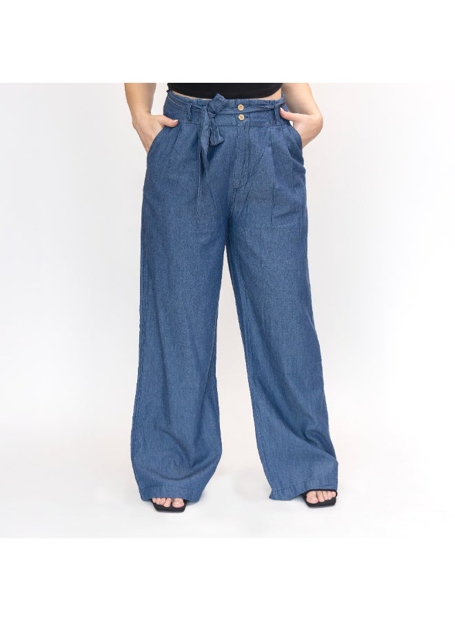 LINELLE بنطلون جينز قطن خفيف الوزن فضفاض للنساء - أزرق داكن، LLJ33230-DK - Image 4