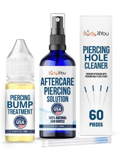 BodyJ4You Piercing Aftercare Spray Keloid Bump Removal Piercing Hole Cleaner - Earring Hole Cleaner Piercing Floss Ear Hole Cleaner - Natural Saline Wound Wash - Pierced Ears Nose Cleaning Kit  - Image 1