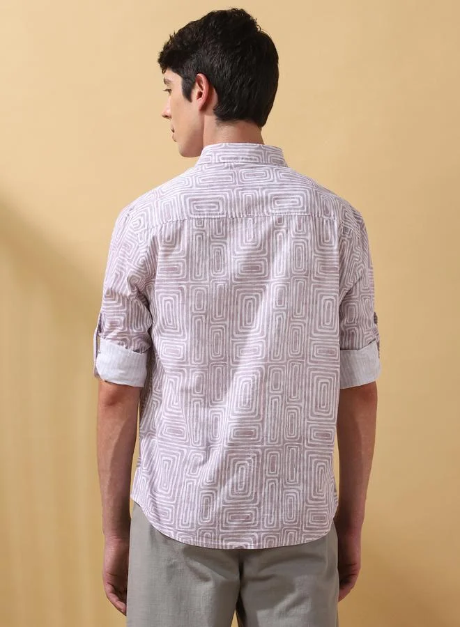 Dennis Lingo Men's Mauve 100% Cotton Printed Button Down Regular FiT-Shirt