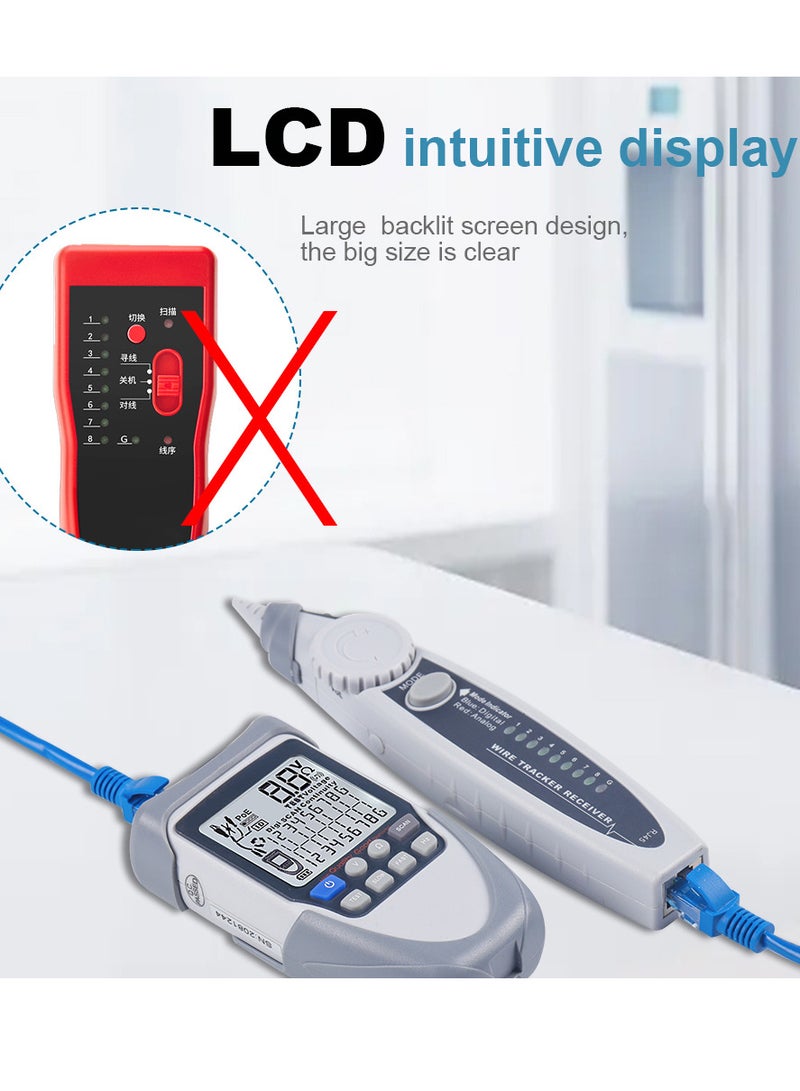 LCD Large Screen Display Handheld Portable Network Cable Tester Digital Wire Trackers Continuity Battery Voltage Polarity Checking POE Test Multi-function with Flashlight - Image 3