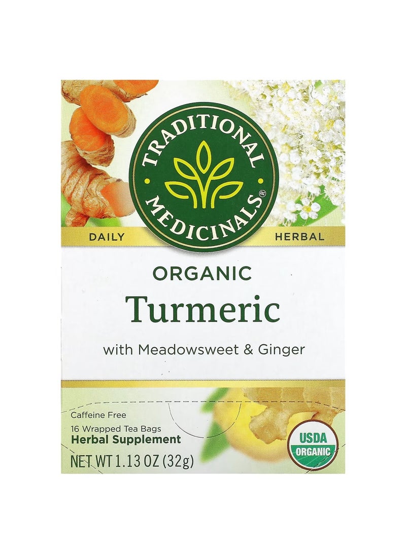 Traditional Medicinals Organic Turmeric with Meadowsweet  Ginger Caffeine Free 16 Wrapped Tea Bags 1.13 oz 32 g 
