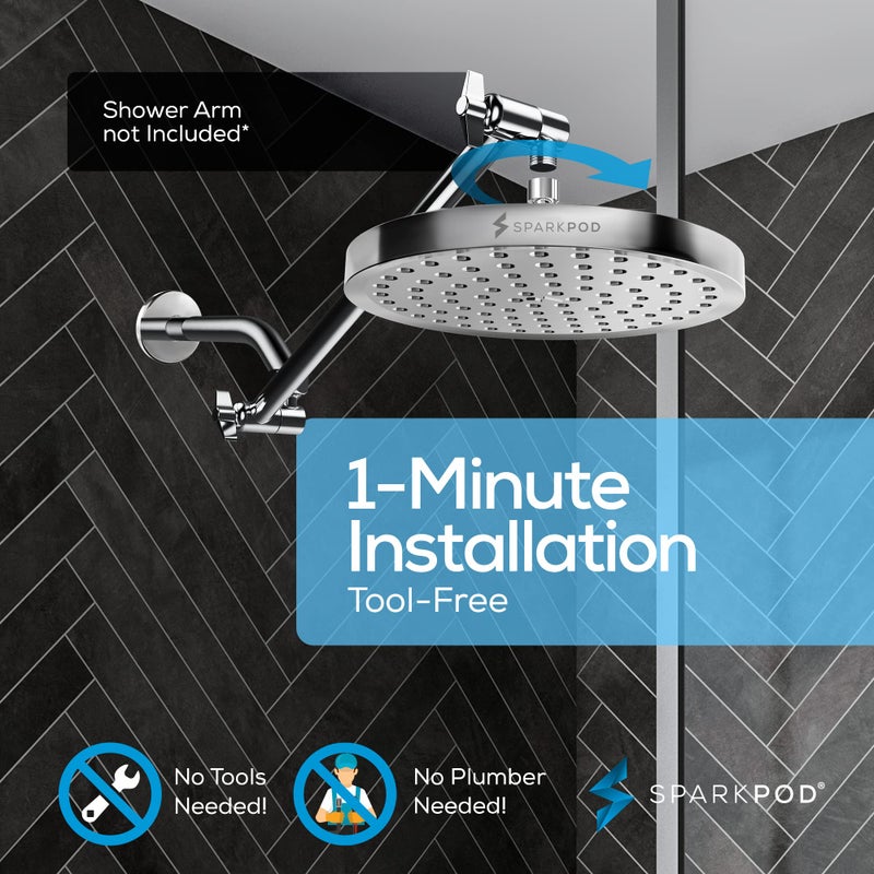 SparkPod Shower Head - High Pressure Rain - Premium Quality Luxury Design - 1-Min Install - Easy Clean Adjustable Replacement for Your Bathroom Shower Heads (Luxury Polished Chrome, 8 Inch Round) - Image 4