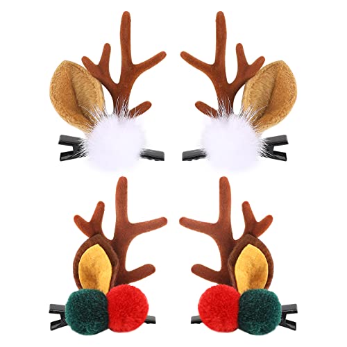 Boobeen Christmas Hair Clip - 2 Pairs Cute Reindeer Antlers Ears Hair Accessory Antlers Headdress Hairpin for Christmas Party - Image 1