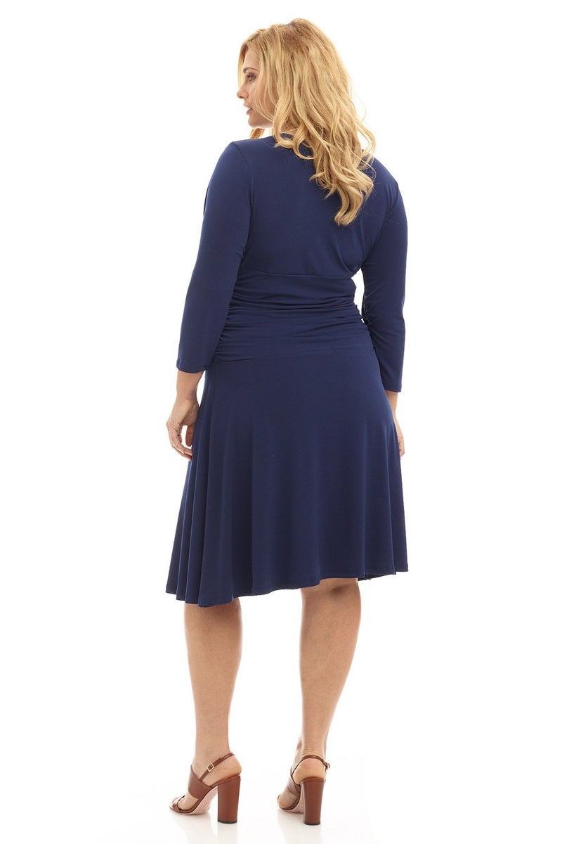 Rekucci Curvy Fit Plus Size Women's Slimming 3/4 Sleeve Tummy Control Dress (20W, Navy) - Image 3