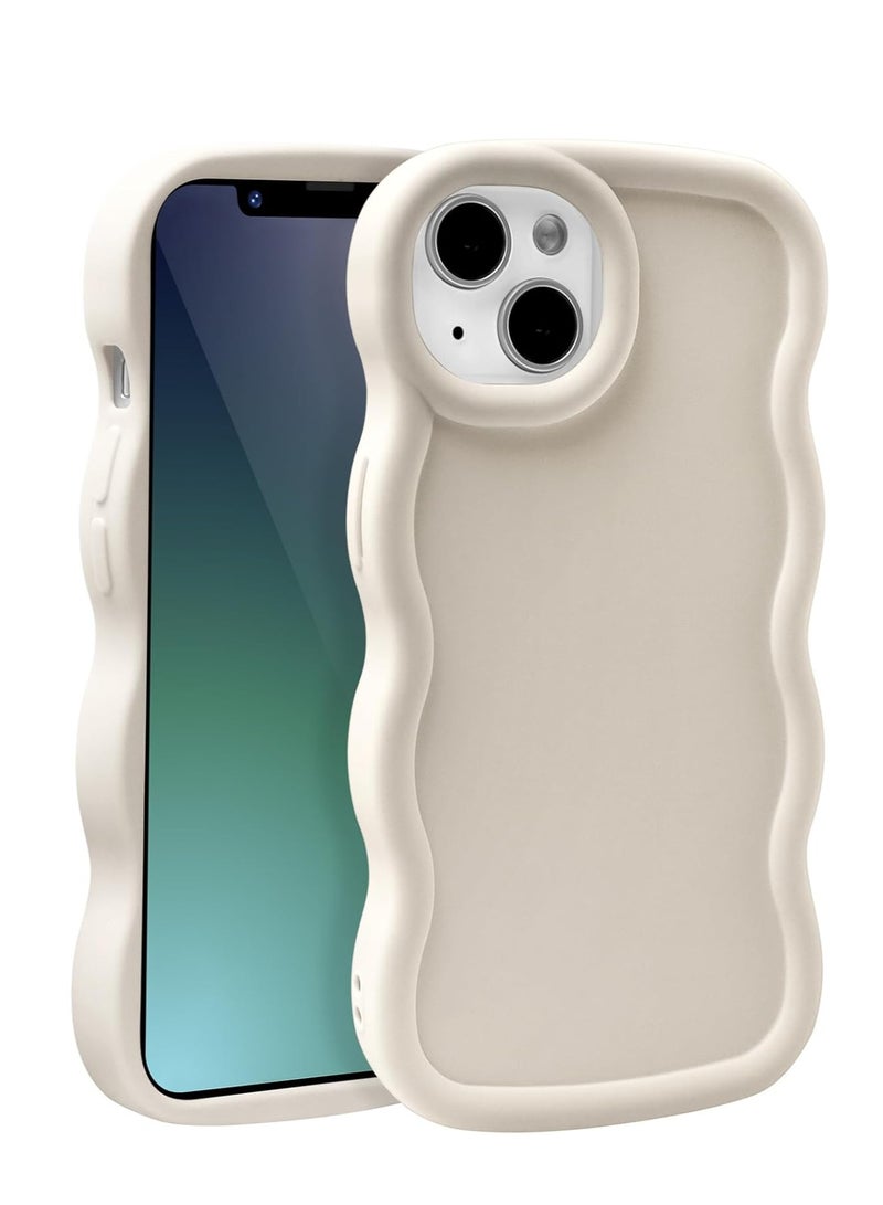 غلاف موجة لآيفون 13/14 (6.1 بوصة)، إطار متموج لطيف من TPU للبنات والنساء، غلاف هاتف ناعم ملمس حريري واقي من الصدمات مع غطاء ممتص للصدمات، كريمي - Image 1