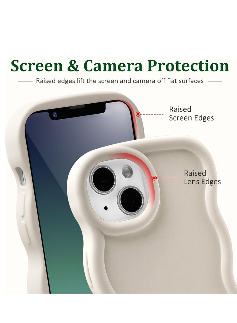 غلاف موجة لآيفون 13/14 (6.1 بوصة)، إطار متموج لطيف من TPU للبنات والنساء، غلاف هاتف ناعم ملمس حريري واقي من الصدمات مع غطاء ممتص للصدمات، كريمي - Image 2