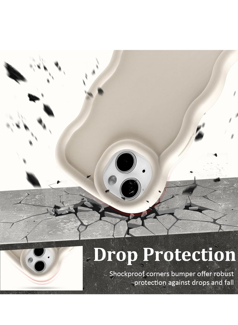 غلاف موجة لآيفون 13/14 (6.1 بوصة)، إطار متموج لطيف من TPU للبنات والنساء، غلاف هاتف ناعم ملمس حريري واقي من الصدمات مع غطاء ممتص للصدمات، كريمي - Image 3