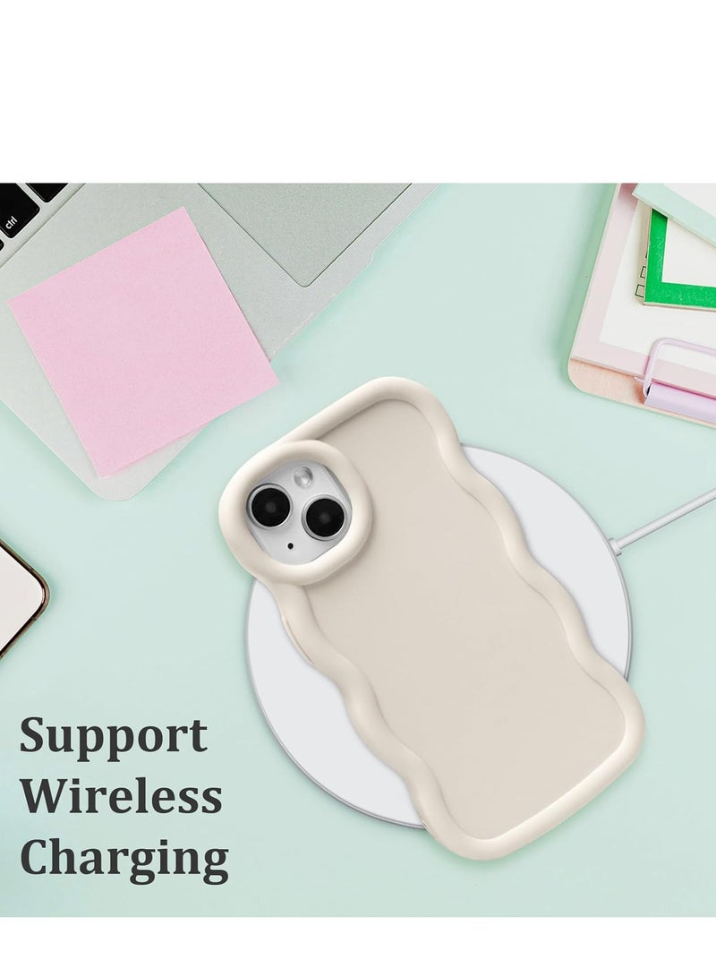 غلاف موجة لآيفون 13/14 (6.1 بوصة)، إطار متموج لطيف من TPU للبنات والنساء، غلاف هاتف ناعم ملمس حريري واقي من الصدمات مع غطاء ممتص للصدمات، كريمي - Image 4