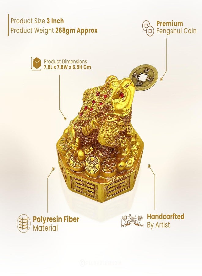 Plus Value Feng Shui Lucky Three Legged Money Frog with Coin in Mouth Toad Good Luck, Wealth, Prosperity, Success, Happiness, Positivity Home Office Decor Gifting (Golden, 3 Inches, Showpiece Statue) - Image 2