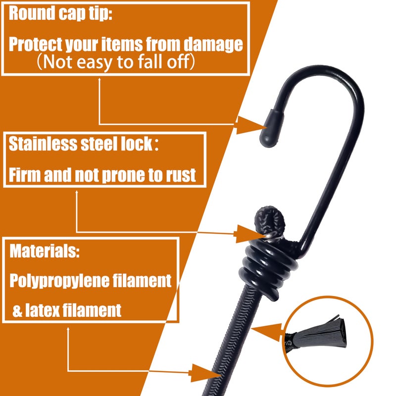 Yelier Bungee Cords with Hooks â€“ 8pcs Bungee Cord (12", 18", 24", 36") + 4pcs 6" Ball Bungee Cords, No Irritating Odor, for Cargo, Camping, Outdoor, Tent (Black, 12" 18" 24" 36") - Image 3