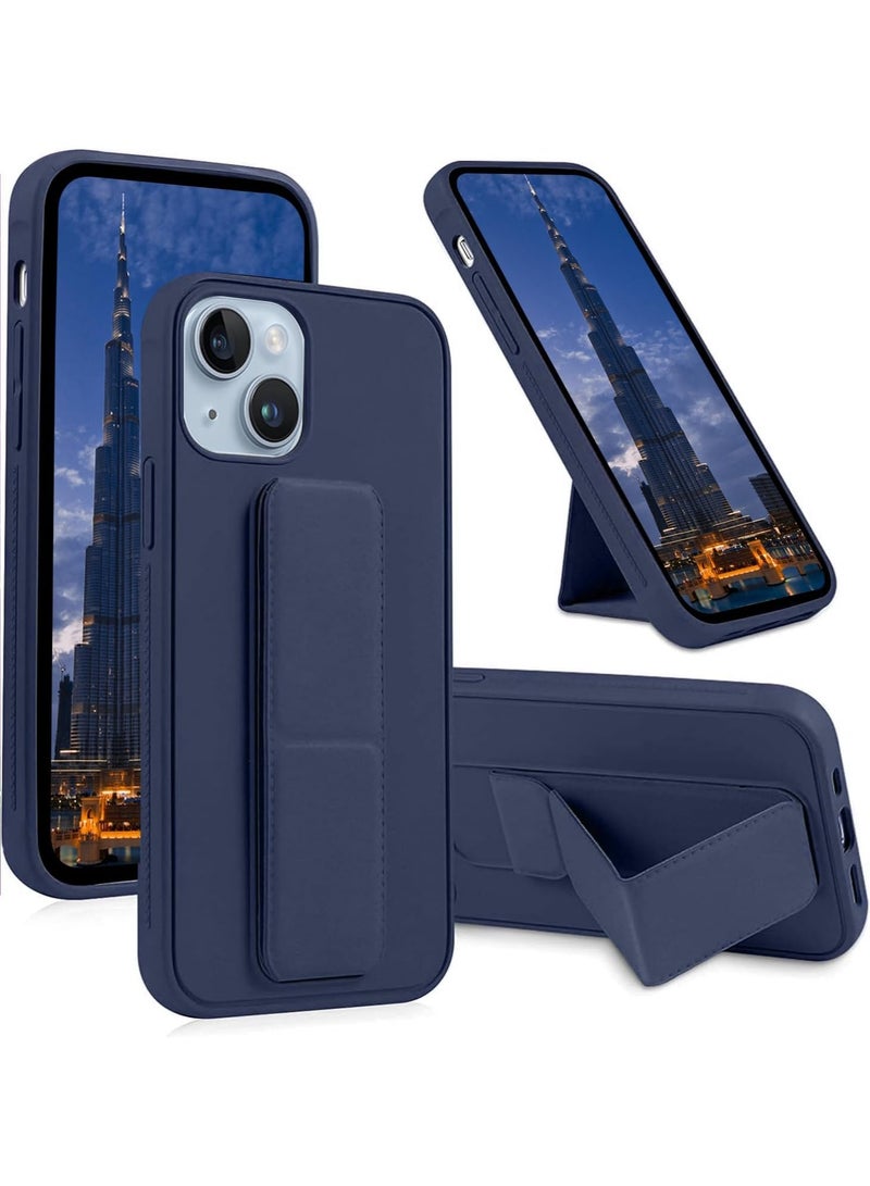 غطاء حافظة لهاتف iPhone 15 Plus مع حامل هاتف بإصبع للسيارة، غطاء خلفي مقاوم للصدمات متعدد الوظائف 3 في 1، جراب واقٍ لهاتف iPhone 15+، أزرق - Image 1