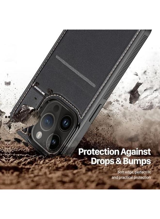erorex For Iphone15 Pro Max Case Magnetic Phone Case With Kickstand And Credit Card Holder 3 In1 Dual Card Protection Case Leather Heavy Duty Protective Case Cover Funda 6.1" Black  - Image 5