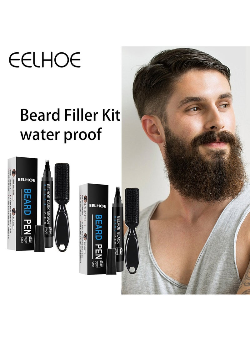 إيلهو مجموعة أقلام اللحية مع فرشاة مقاومة للماء والعرق، تدوم طويلاً، سهلة الاستخدام، قلم حشو اللحية عالي الجودة لخلق لون أسود طبيعي للرجل - Image 2