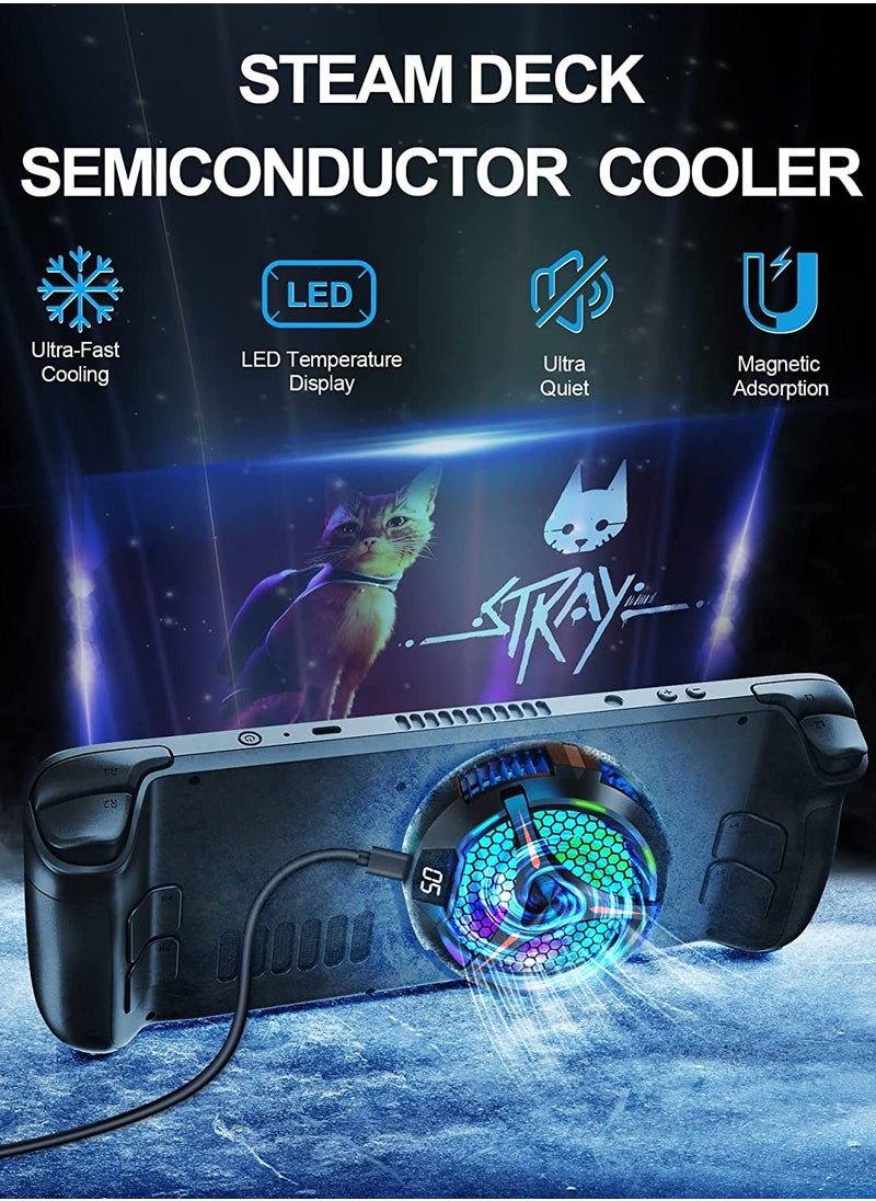 Steam Deck Fan Cooler, Semiconductor Heatsink Cooling with Fan / LED Temperature Display/ Two-Speed Fan Settings/ 7-Color Cycle, Magnetic Cooler for Steam Deck,Laptop,ipad  - Image 2