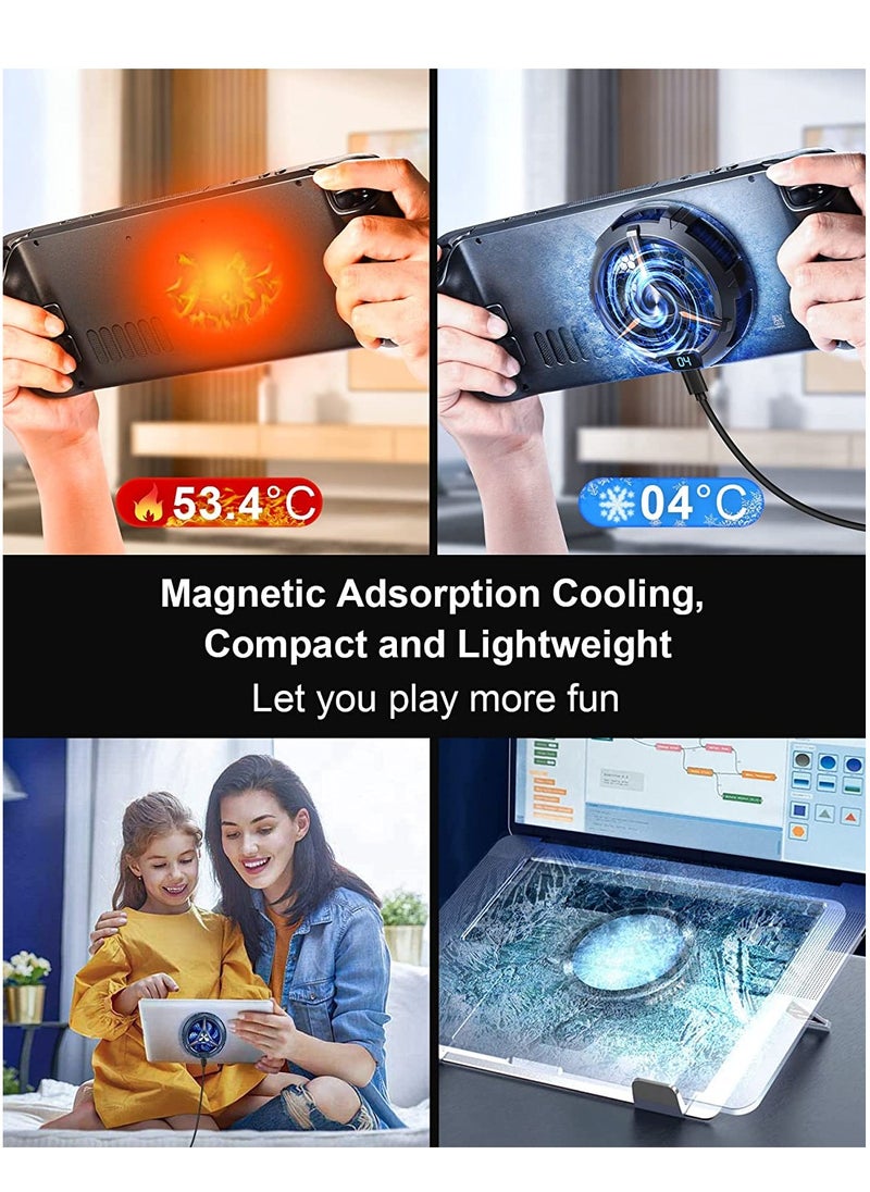 Steam Deck Fan Cooler, Semiconductor Heatsink Cooling with Fan / LED Temperature Display/ Two-Speed Fan Settings/ 7-Color Cycle, Magnetic Cooler for Steam Deck,Laptop,ipad