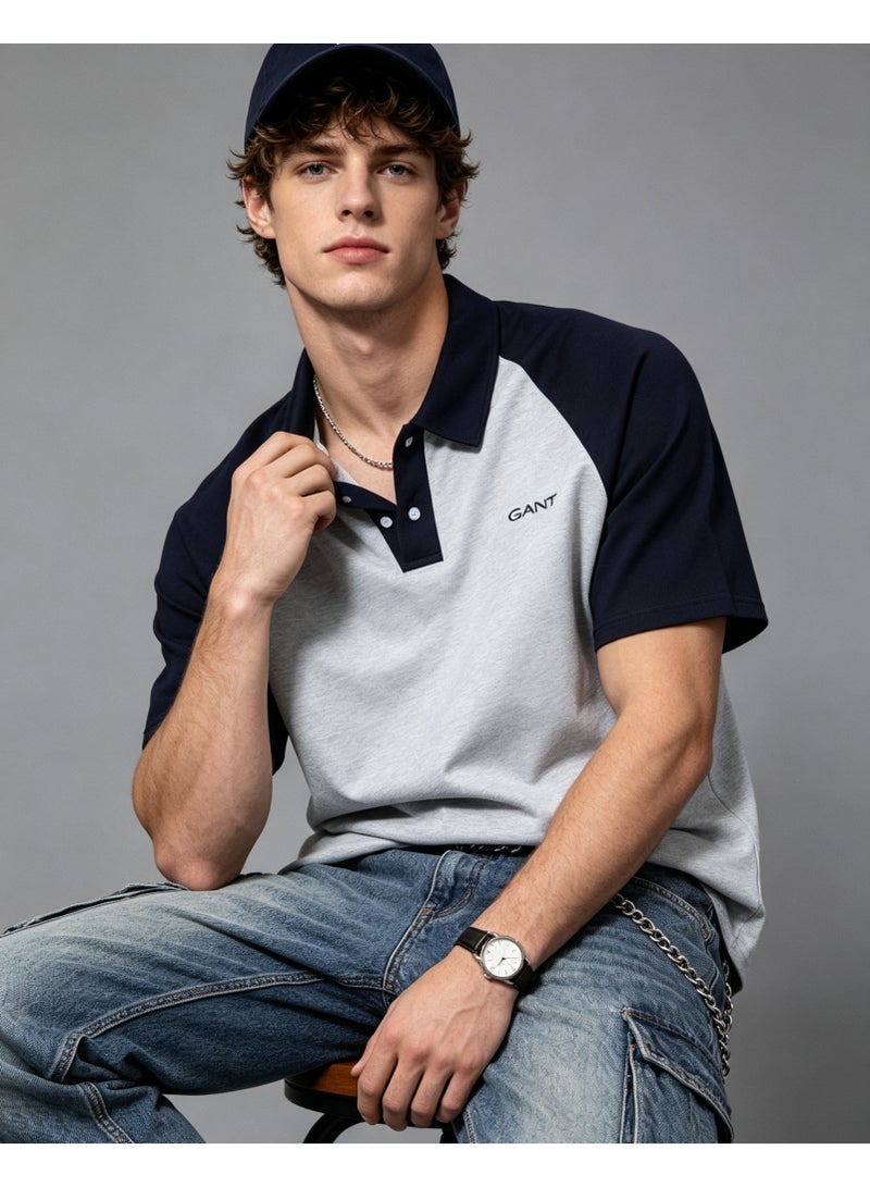 GANT Unisex Short Sleeve Raglan Polo Shirt Casual Daily Wear Light Grey Navy - Image 1