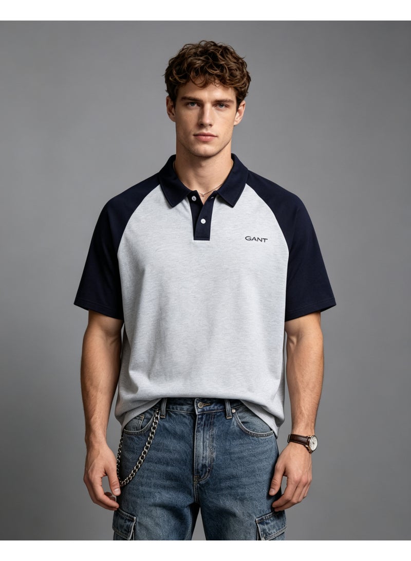GANT Unisex Short Sleeve Raglan Polo Shirt Casual Daily Wear Light Grey Navy - Image 4