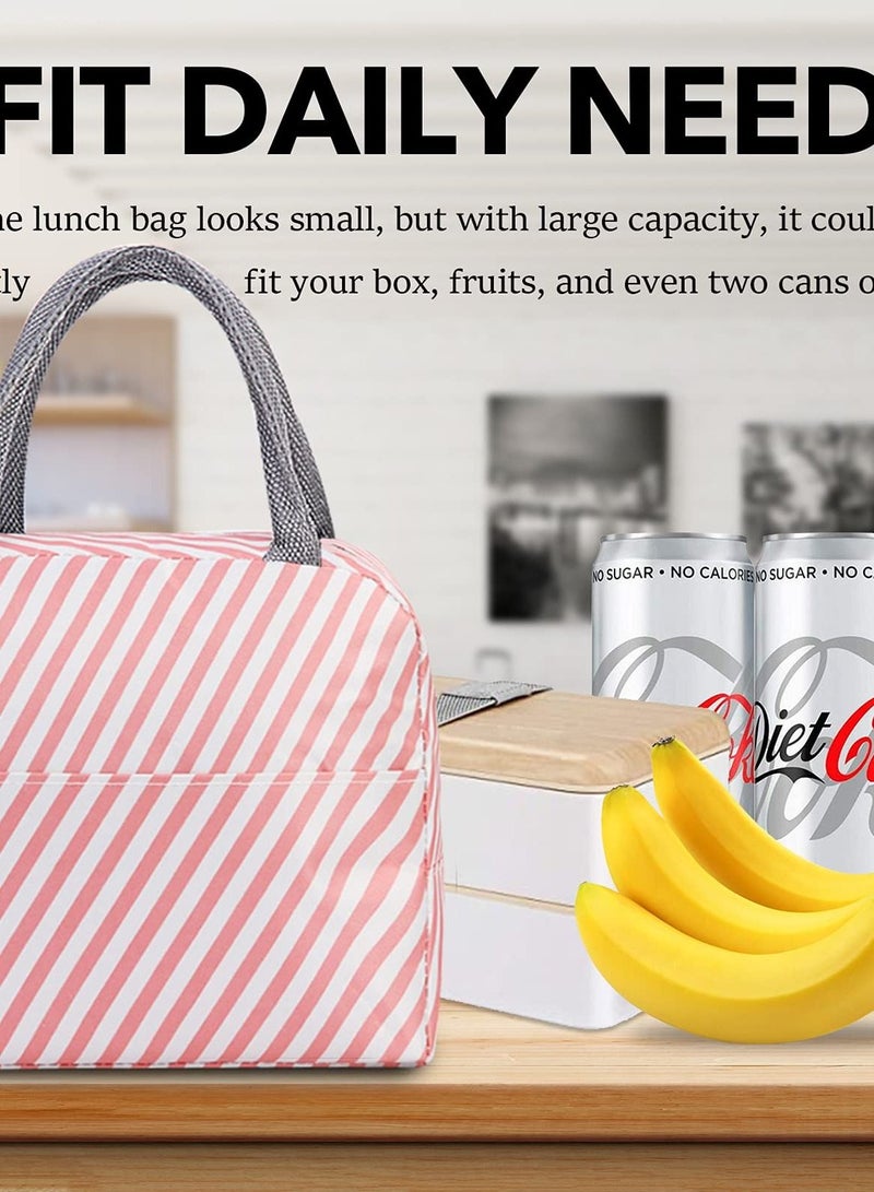 SYOSI Lunch Bag Ladies / Men Insulated Lunch Tote Bag Beach Portable Reusable Lunch Box for Office Work School Picnic Beach or Travel (Pink Stripes) - Image 4