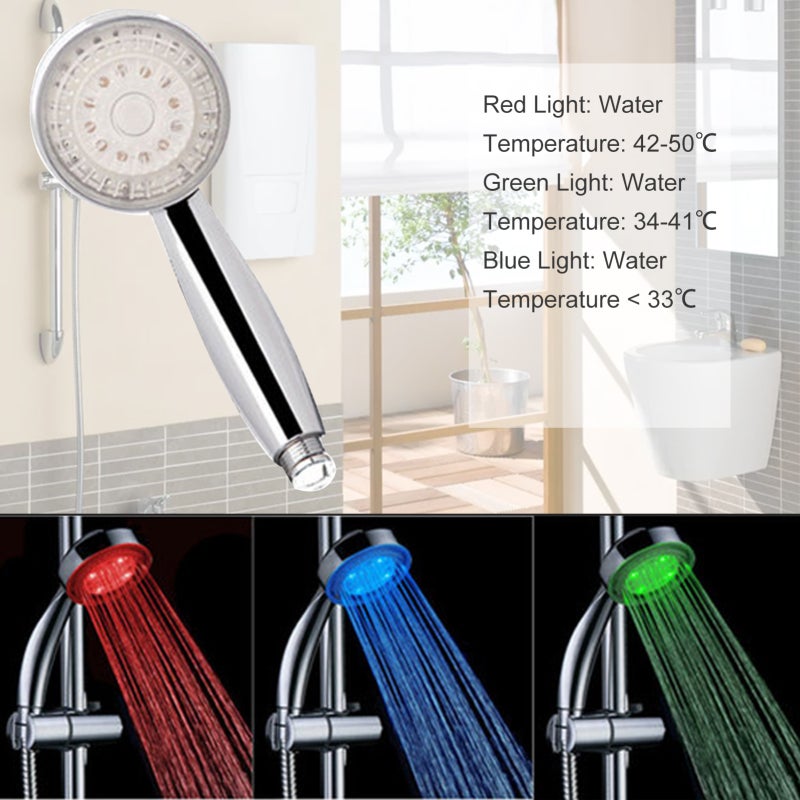 رأس دش LED بـ 7 ألوان مع مؤشر لدرجة الحرارة - مادة ABS مقاومة للتآكل - موصل G1/2 للحمام والمركبات الترفيهية والأطفال والحيوانات الأليفة والكبار - Image 5