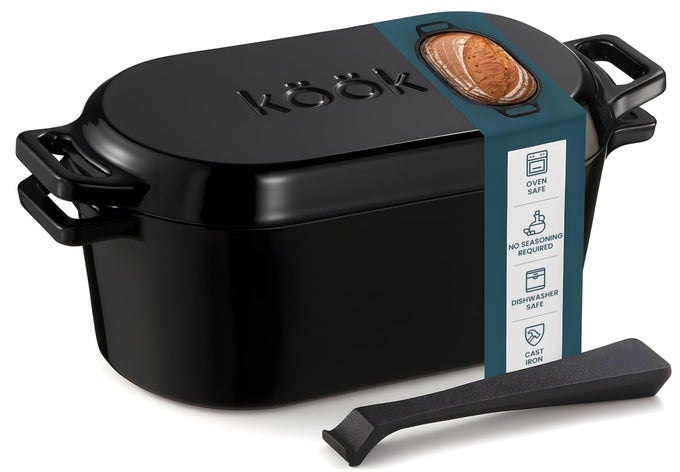 DUTCH OVEN OVEN FOR SOURDOUGH BREAD BAKING WITH LID DUAL HANDLES ENAMELED CAST IRON INCLUDES LID LEVER GREAT FOR BAKING BREAD COOKING AND ROASTING DISHWASHER SAFE 34 QT BLACK