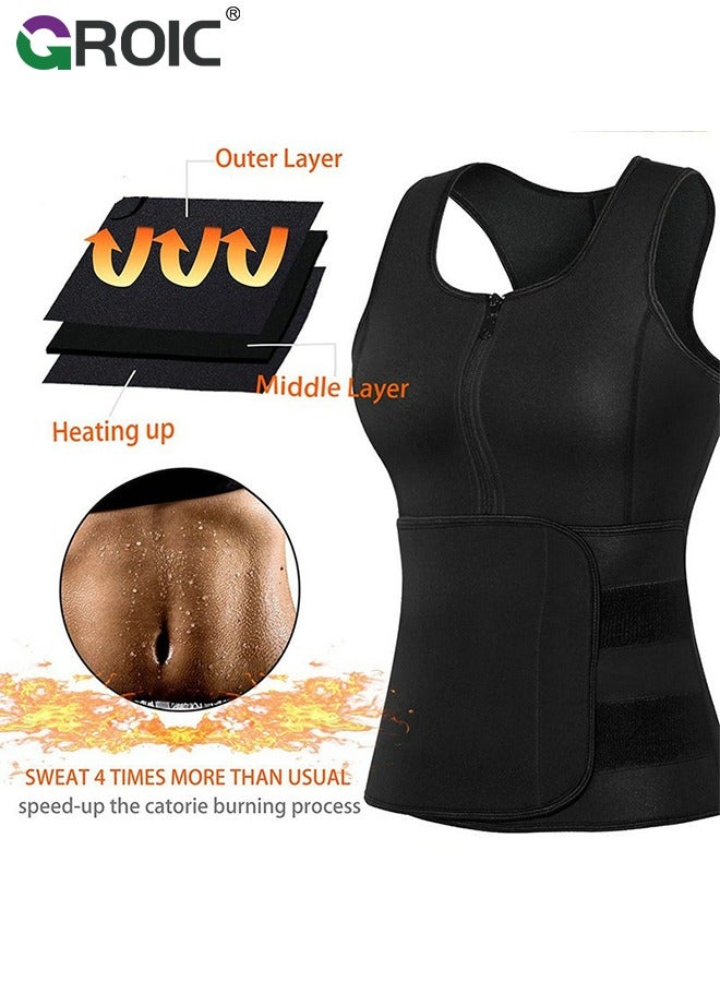 GROIC Waist Trainer for Women, Corset Vest Tummy Slimming Belly Body Shaper, Double Belt Sauna Workout Trimmer Belts with Zipper, Workout Tank Zipper Vest Adjustable Belt Sauna Suit Compression，M - Image 3