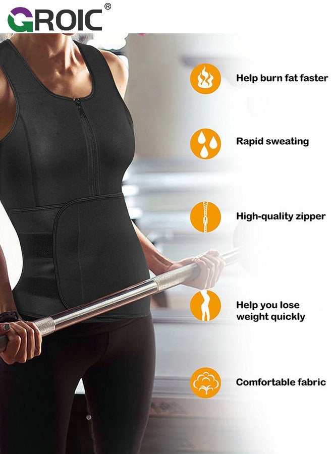 GROIC Waist Trainer for Women, Corset Vest Tummy Slimming Belly Body Shaper, Double Belt Sauna Workout Trimmer Belts with Zipper, Workout Tank Zipper Vest Adjustable Belt Sauna Suit Compression，M - Image 4