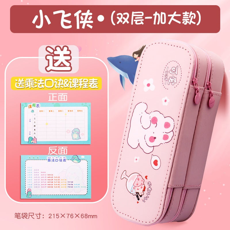 Dual-Layer Pencil Case for Girls High Capacity [Special offer] Pink Peter Pan/double layer [send class schedule]]