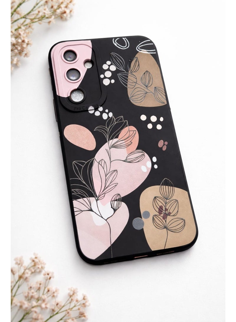 for Samsung Galaxy M55 5G Case Creative Design Flower Pattern Slim Soft Silicone Protective for Galaxy M55 5G phone Cover (Morandi Black, Samsung Galaxy M55 5G) - Image 2