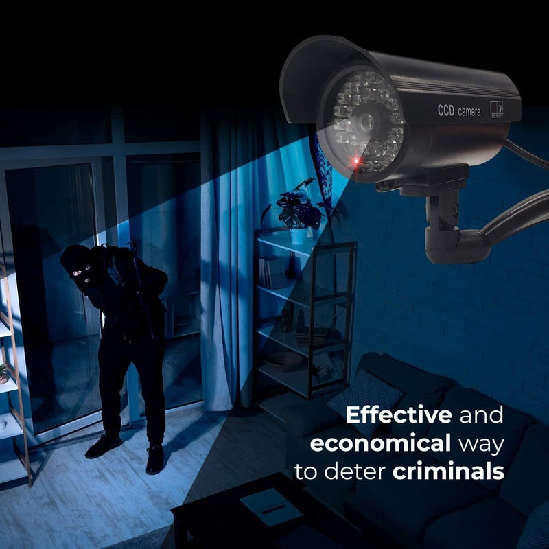 Fake Security Camera, Dummy CCTV Surveillance System with Realistic Red Flashing Lights and Warning Sticker Indoor Outdoor Protect - Image 5