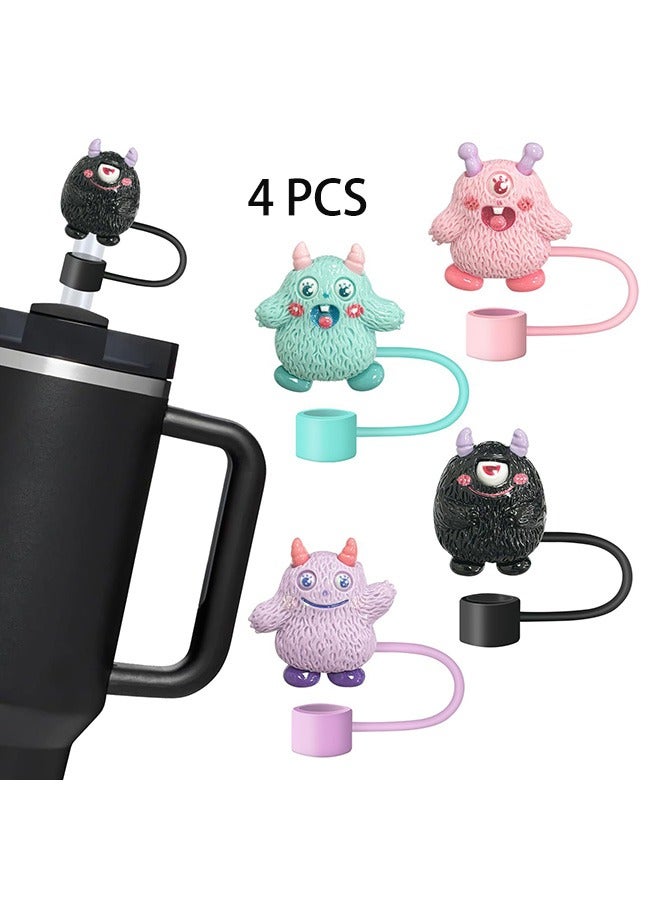 Straw Cover Cap for Stanley Cup, 4 Pcs Cute Cartoon Monster Series Straw Topper Compatible with 30&40 Oz Tumbler with Handle, Reusable Silicone Straw Tip Covers as Stanley Cup Accessories (10mm) - Image 1