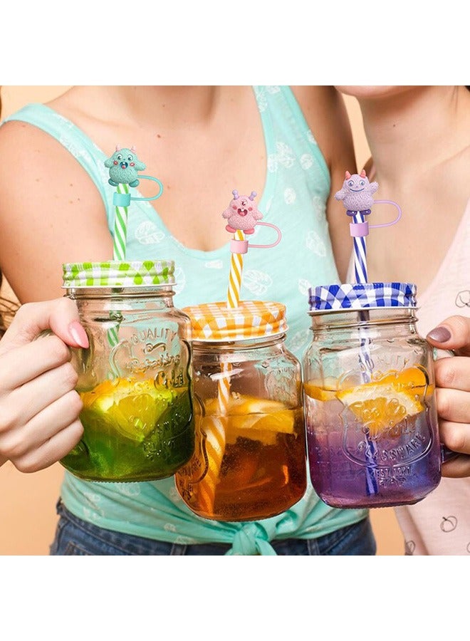 Straw Cover Cap for Stanley Cup, 4 Pcs Cute Cartoon Monster Series Straw Topper Compatible with 30&40 Oz Tumbler with Handle, Reusable Silicone Straw Tip Covers as Stanley Cup Accessories (10mm) - Image 3