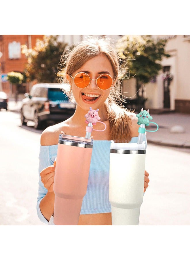 Straw Cover Cap for Stanley Cup, 4 Pcs Cute Cartoon Monster Series Straw Topper Compatible with 30&40 Oz Tumbler with Handle, Reusable Silicone Straw Tip Covers as Stanley Cup Accessories (10mm) - Image 4