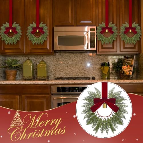 Dingion 8 Pcs 9.8" Small Christmas Cabinets Wreaths Mini Wreaths for Kitchen Window Chair Backs with Ribbon Bell Artificial Greenery for Farmhouse Holiday Decoration(Velvet,Classic,Deep Red) - Image 5
