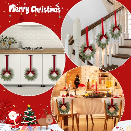 Dingion 8 Pcs 9.8" Small Christmas Cabinets Wreaths Mini Wreaths for Kitchen Window Chair Backs with Ribbon Bell Artificial Greenery for Farmhouse Holiday Decoration(Velvet,Classic,Deep Red) - Image 4