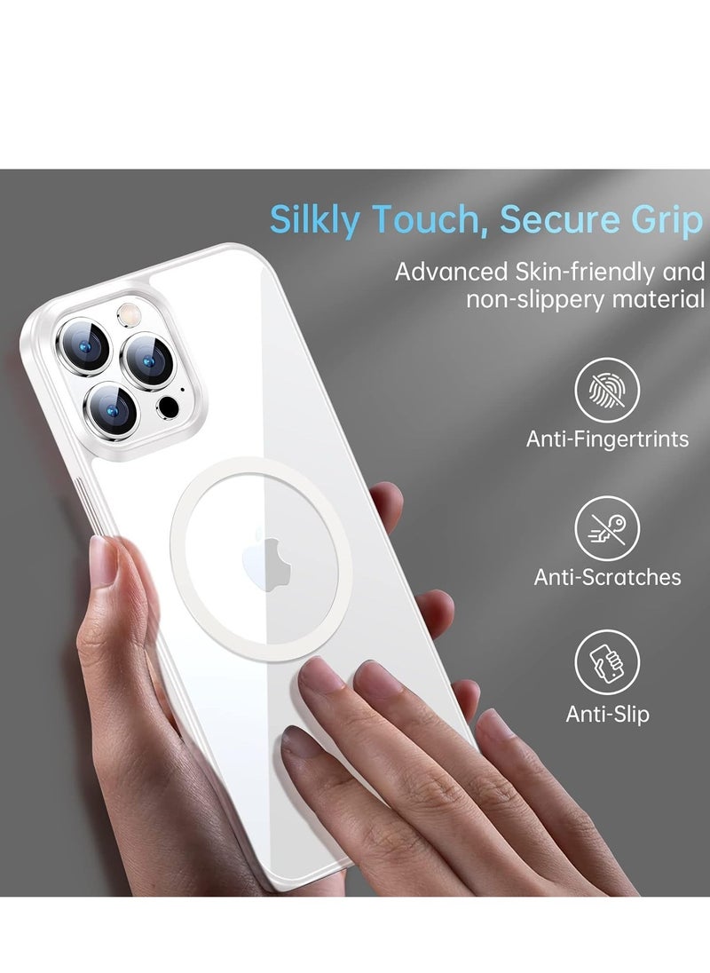Generic Built in Magnets Compatible with MagSafe Clear Hard PC Back Cover Soft TPU Frame Shockproof Protective Slim Bumper Case for iPhone 15 Pro  white  - Image 2