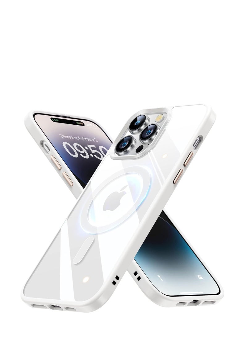 Generic Built in Magnets Compatible with MagSafe Clear Hard PC Back Cover Soft TPU Frame Shockproof Protective Slim Bumper Case for iPhone 15 Pro  white  - Image 3