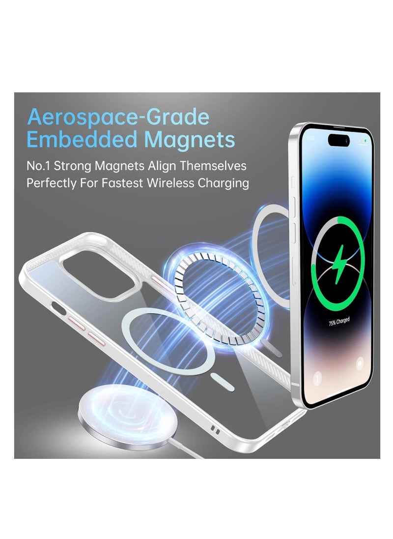 Generic Built in Magnets Compatible with MagSafe Clear Hard PC Back Cover Soft TPU Frame Shockproof Protective Slim Bumper Case for iPhone 15 Pro  white  - Image 4