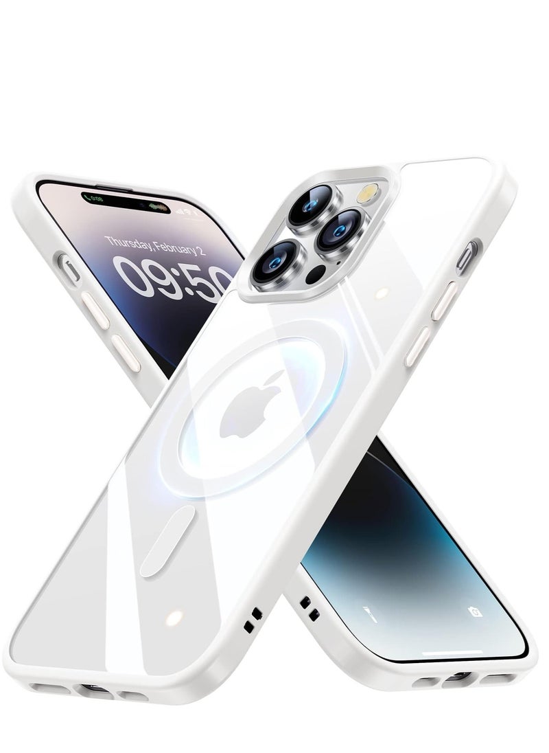 Generic Built in Magnets Compatible with MagSafe Clear Hard PC Back Cover Soft TPU Frame Shockproof Protective Slim Bumper Case for iPhone 15 Pro  white  - Image 1