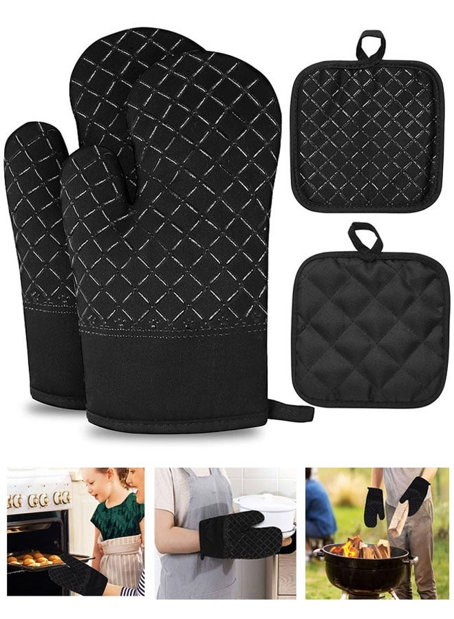Oven Mitts and Pan Racks 4-Piece Set, Extended Kitchen Oven Mitts and Pan Racks, Silicone Non-Slip Surface for Baking and Cooking - Image 1