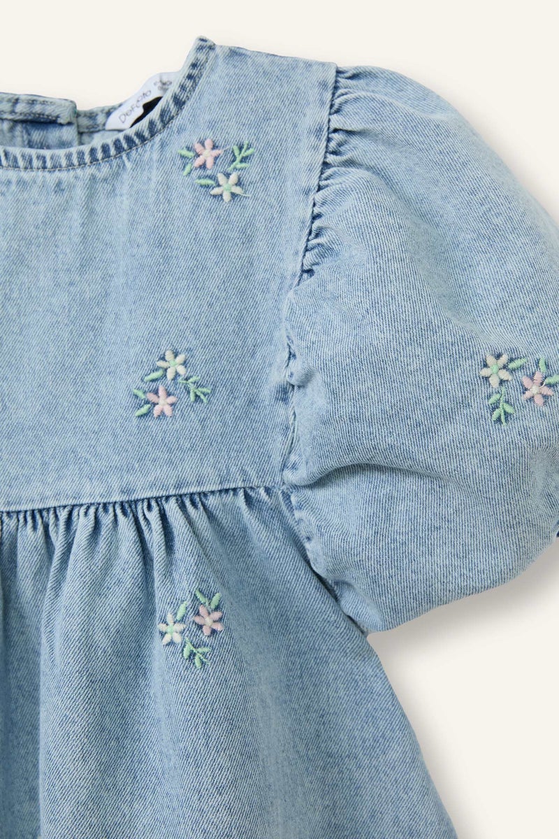 DeFacto Blue BabyGirl Baby Girl Cotton Denim Dress Casual - Image 2