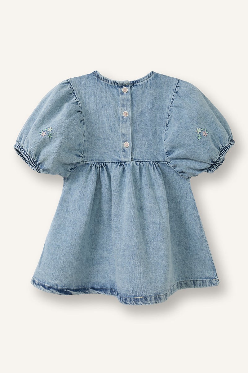 DeFacto Blue BabyGirl Baby Girl Cotton Denim Dress Casual - Image 3