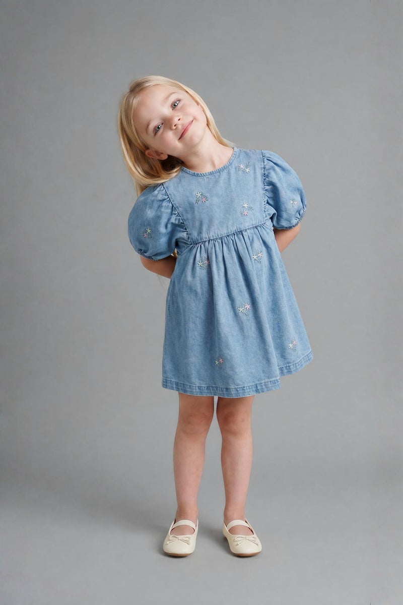DeFacto Blue BabyGirl Baby Girl Cotton Denim Dress Casual - Image 3