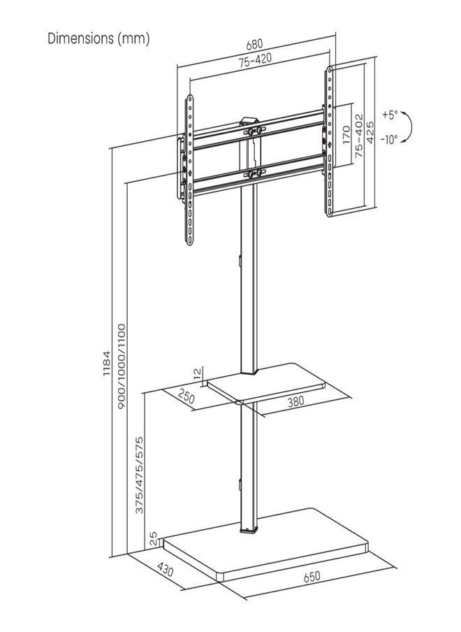 Skill Tech SH FS53 46T Prism Minimalism TV Floor Stand for 37–75 Inch Screens, Max VESA 600x400, Max Load 35kg – Sleek & Stylish TV Stand  Black  - Image 2