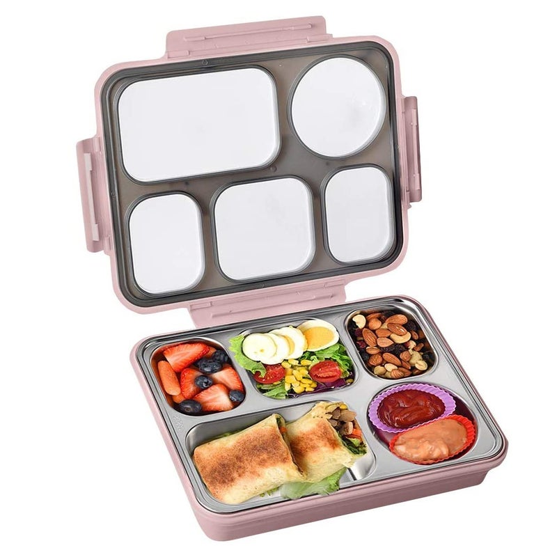 N2J2 SHOP Big Size Thermal Insulation 5 Compartment Lunch Boxes Leak Proof Reusable Freezer Safe Stainless Steel Portion Snack Containers for Adults Kids Multicolor - Image 1