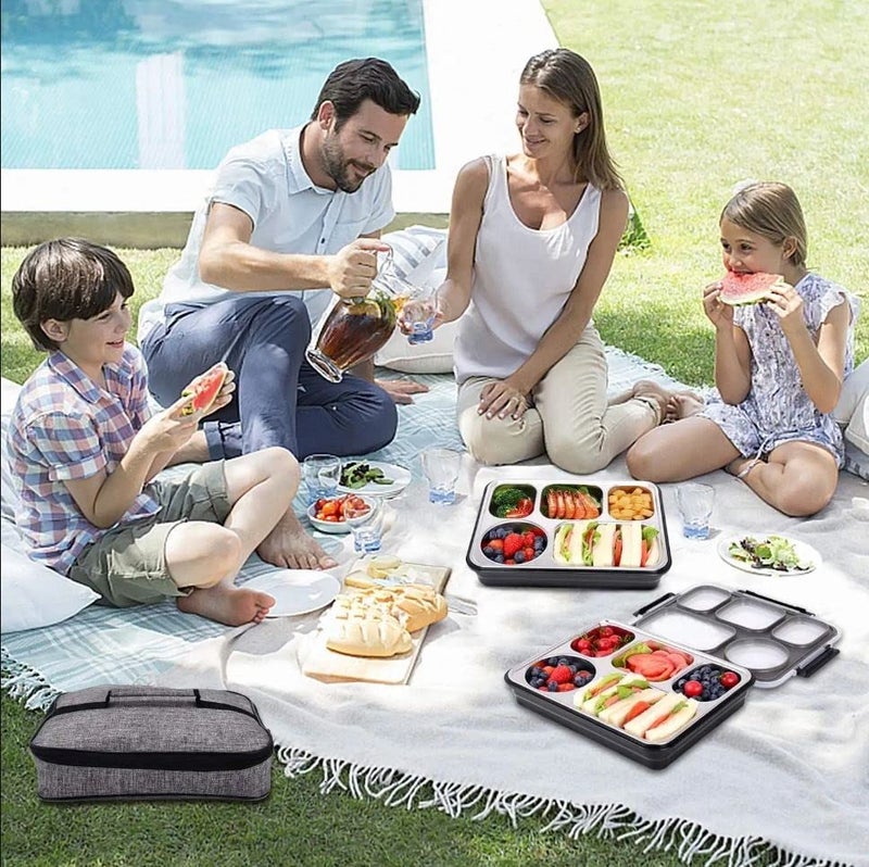 N2J2 SHOP Big Size Thermal Insulation 5 Compartment Lunch Boxes Leak Proof Reusable Freezer Safe Stainless Steel Portion Snack Containers for Adults Kids Multicolor - Image 4