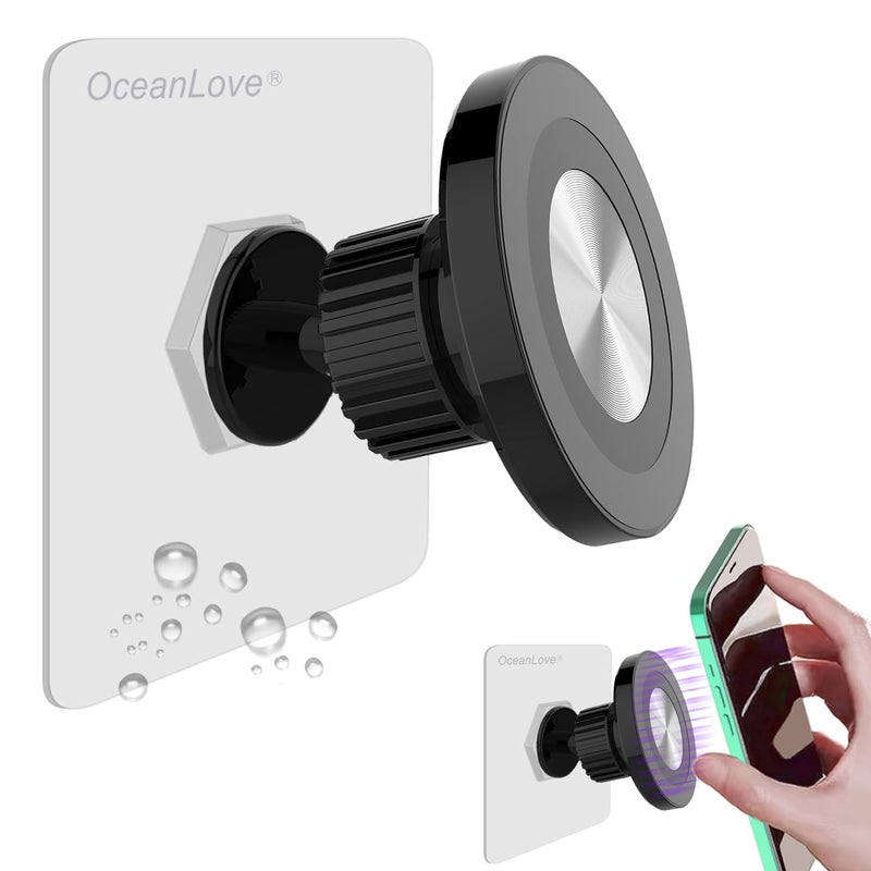OCEANLOVE for MagSafe Wall Mount Magnetic Phone Holder, Self-Adhesive, 360 Rotatable, Waterproof, Compatible with iPhone 17/16/15/14/13/12,All Phones, Shower Mirror Car Glass Bathroom Kitchen(Black) - Image 1