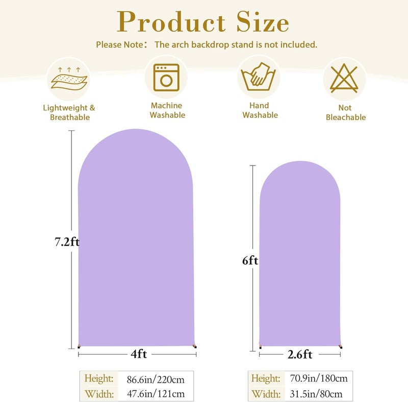 Suppromo Lavender Arch Cover 2 Set-7.2FT, 6FT Arch Backdrop Cover Spandex Fitted Wedding Arch Stand Covers for Birthday Party Baby Shower Girls Bridal Shower Wedding Banquet Photo Background Decorations - Image 5
