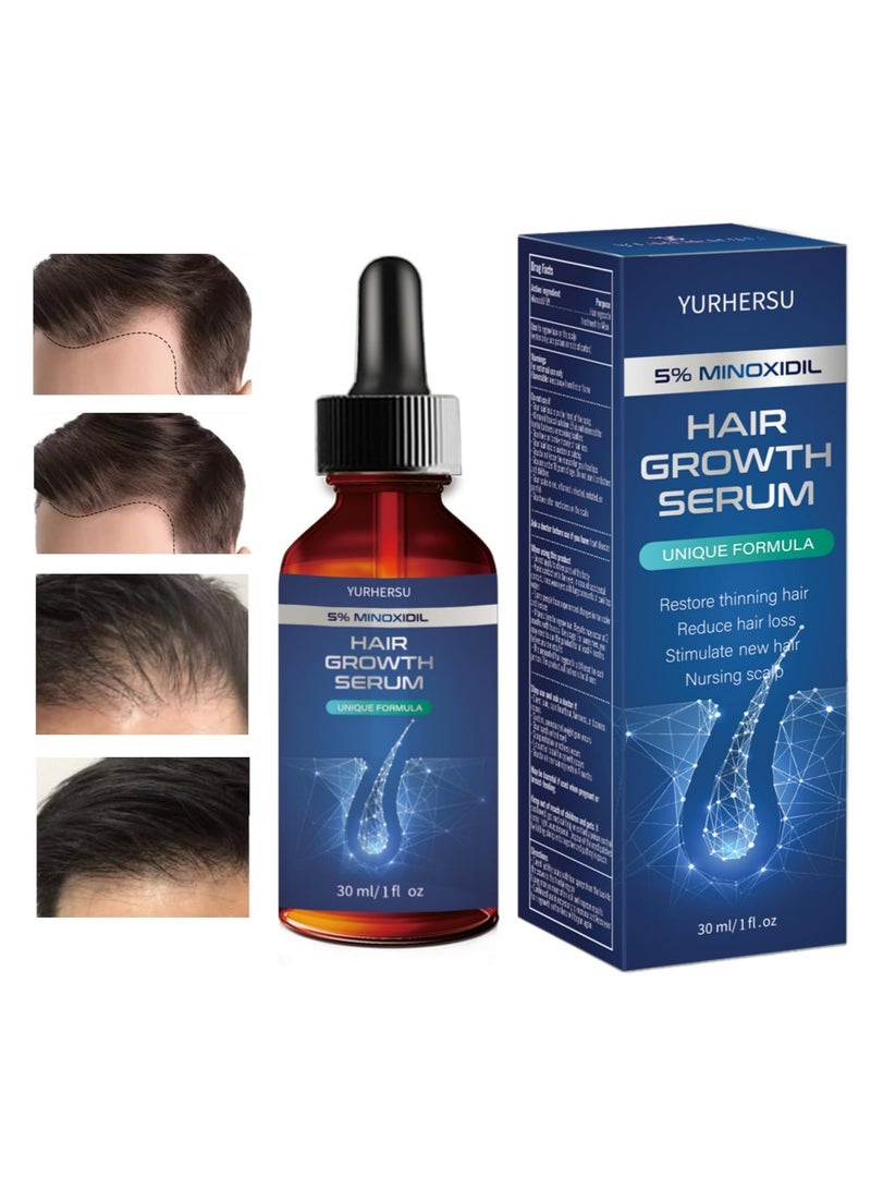 YURHERSU Hair Growth Serum, 5% Minoxidil, With Biotin & Glycerin, for Men's Beard & Women's Hair Regrowth, Anti Hair Loss Treatment, Make Hair Stronger Thicker Longer, 1 fl oz (30 ml) - Image 1
